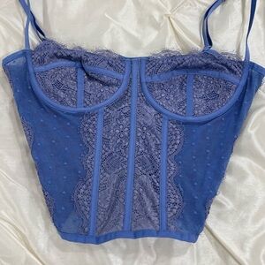 Lace Underwire Corset Bra - Blue
